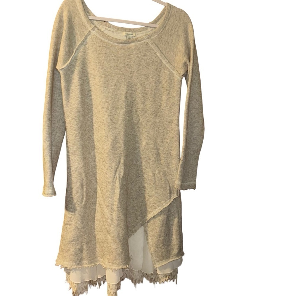 Sundance Best Friends Terry Dress Heather Gray tiered lace sweater size XS tunic